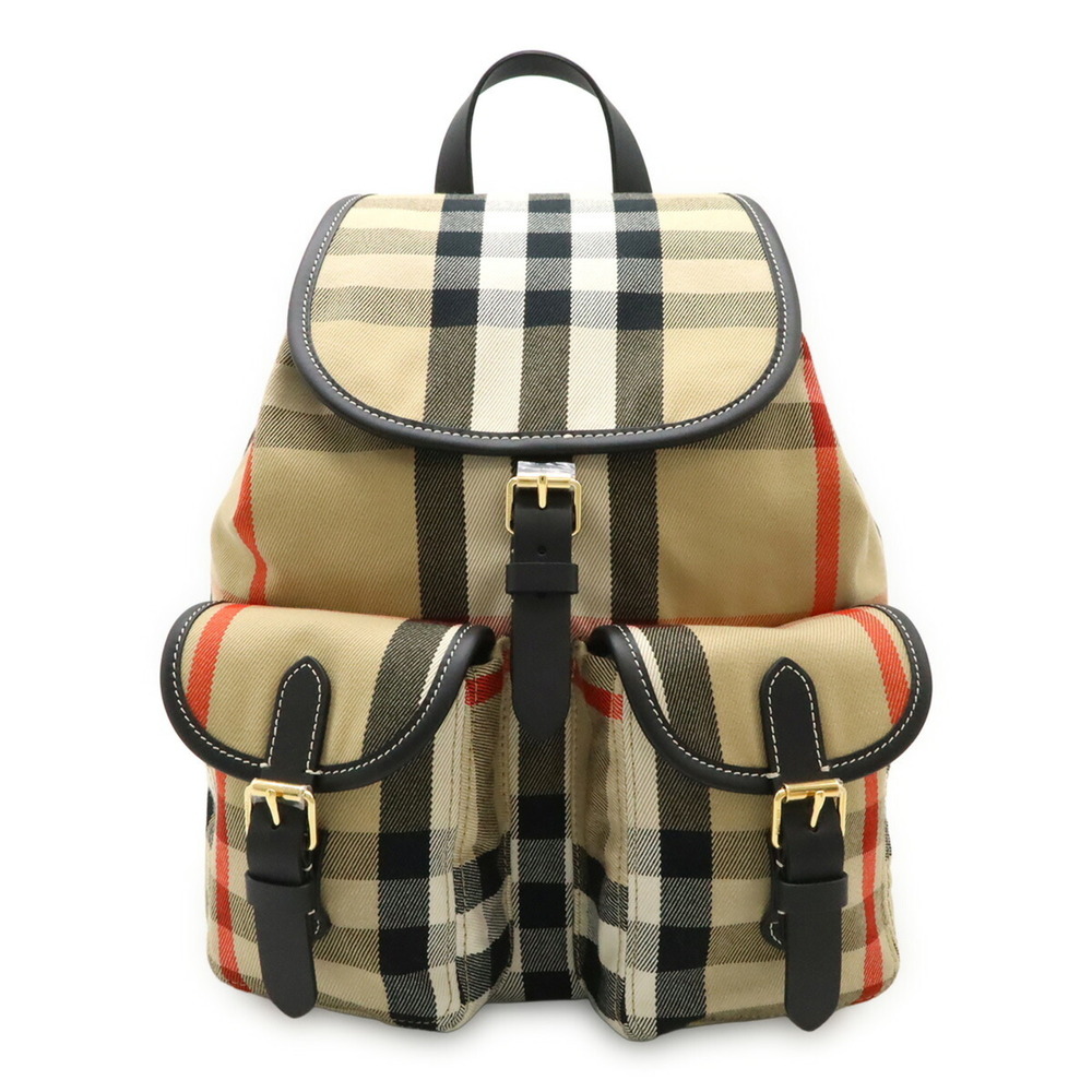 BURBERRY House Check Backpack, Canvas and Leather, Beige, Black, Red, 8123101